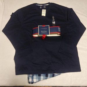 Club Room Navy Blue Multi Check Fleece PJ Set Lg
